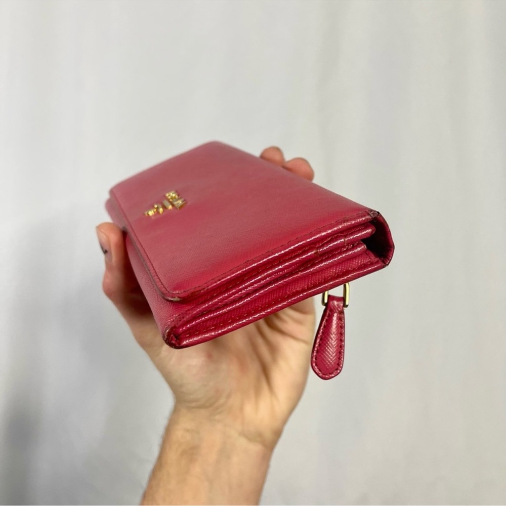 Prada | womens large hot pink saffiano leather flap snap-button closure wallet - Picture 6 of 10